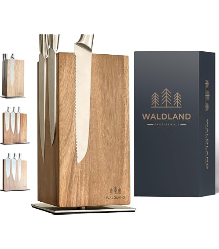 Blocco Portacoltelli Magnetico KAI Stonehenge – Legno Noce E Base Granito – Contenitore Per 4 Coltelli, Design Compatto - 4