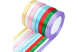 RAFIYU Nastro di raso in 8 colori, 1 cm x 22 m, 8 pezzi di nastro colorato, decorazione in seta, nastro decorativo per feste, matrimoni, battesimi, compleanni, feste, fai da te