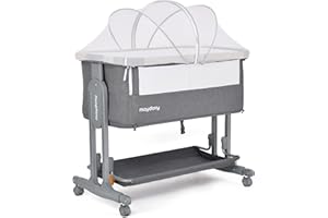 Maydolly Baby Beistellbett,3 in 1Kinderbett，Babybetten Bedside Sleeper mit Lagerung Matratze und Räder, 7 höhenverstellbar Folding leicht tragbare Krippe für Kleinkind Neugeborenen (grau)