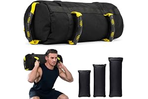 Favuit Sandsäck fitness sandväska med 3 påfyllningspåsar, justerbar viktsäck 10–60 lb, powerbag av nylontyg med 6 handtag för styrketräning, funktionell träning, träning, yoga