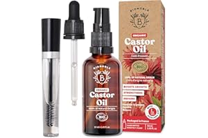 Bionoble Organic Castor Oil 50ml - 100% Pure, Natural, Cold Pressed - Lashes, Eyebrows, Body, Hair, Beard, Nails - Vegan, Cruelty Free - Glass Bottle + Pipette + Pump + Mascara Kit