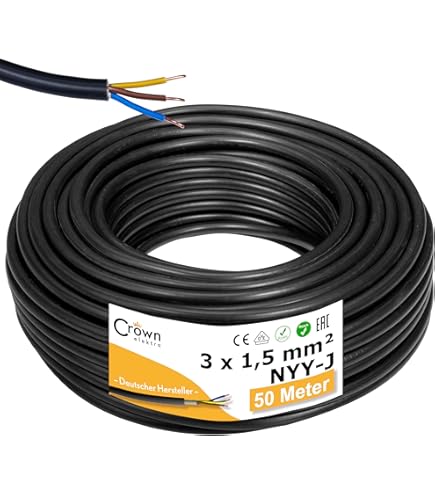 Stromkabel U1000 R2V 3G1,5 Schwarz – 100 Meter, Für Innen- Und Außenbereich