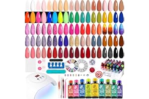 Lavender Violets 73 Pcs Gel Nail Kits with UV Lamp, Jelly Gel Nail Polish/Neon/Glow in the Dark 45 Colors,Pre Primer,Base,Matte & Top Coat,54W LED Light Rhinestones Manicure LA00