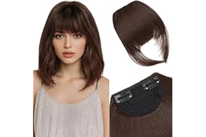 Silk-co Clip in Bangs Extensions with 12Inch Temples Fringe 6.5Inch Hair Piece One Piece Extension Sideburn Bangs Invisible Natural Synthetic Hairpiece for Laides and Women #Brown