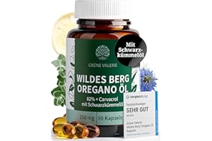 ‎GRÜNE VALERIE NATURKOSMETIK Wildes Berg Oregano Öl & Schwarzkümmel Öl Kapseln [HOCHDOSIERT, LABORGEPRÜFT & OHNE ZUSÄTZE] 90 Stück – 82% Carvacrol Oreganoöl & Schwarzkümmelöl – 250 mg Softgels – Grüne Valerie