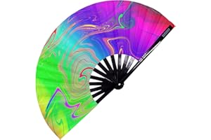 SOJOURNER BAGS Großer Handfächer,Rave Fan und Pride Fan,Großer faltbarer Fächer für Raves, Halloween, Burlesque, Rainbow & Pride Outfits für Frauen & Festival Accessoires,Clack Fan Handfächer (Psychedelic 2)