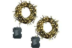 MOLVCE Lichterkette Batterie 2stk 50LEDs 5m LED Lichterkette Außen und Innen mit Timer, 8 Modi Lichterketten Batteriebetrieben für Weihnachten, Garten, Grünes Kabel Wasserdichte, Warmweiß