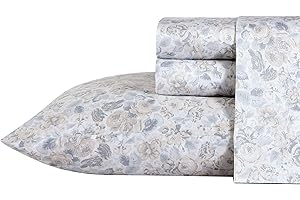 Laura Ashley Home – Queen-Bettlaken, weiches Satin-Baumwoll-Bettwäsche-Set – elegant, glatt und atmungsaktiv, Heimdekoration (Quartett Grau, 4-teilig, Queensize-Bett)
