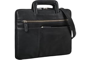 STILORD "Cole Vintage Laptop Bag 14 inch Leather Men Slim Laptop Sleeve Genuine Leather Briefcase for Laptop Work Business Travel Colour:black
