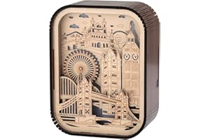 DRMFLE 3D London Souvenir, Wood Crafts Laser Cut London Landmark Building Model UK Travel Souvenir Gifts Big Ben Tower Bridge London Eye Tower of London, Desktop Wooden Ornaments with Light