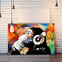 MONKEY DJ BANKSY COLOURFUL SWIRL CANVAS STREET WALL ART PRINT