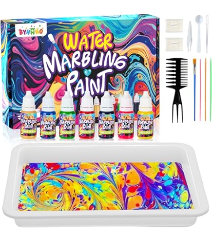 Velozenithize Water Marbling Paint for Kids, Marbling Kit for Kids Contains 12 Pigments and 25 Sheets of A5 Paper, Marble Art Suitable for Children Aged 6 Years and Above