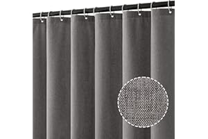 MIULEE Tenda da doccia in lino 120x200 cm grigio, tende da doccia impermeabili in poliestere di lusso per hotel, tenda da bagno in tessuto lavabile antimuffa con 8 anelli