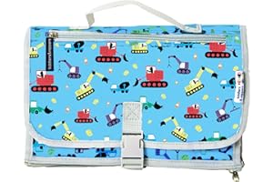 TIDDLERS & NIPPERS tiddler Easy-Change mat | Portable Baby & Toddler Travel Changing Mat | Expandable, Lightweight & Wipe Clean | Multiple Zipped Pockets, Padded Lining, Detachable Clutch & Clip (Diggers & Lorries)