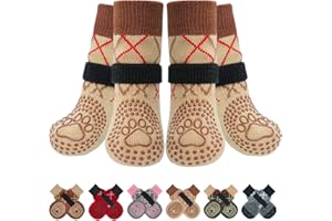BEAUTYZOO Hundesocken Anti Rutsch, Doppelseitige Hundesocken Leckschutz mit Klettverschluss Riemen für Innenbereich Pfotenschutz für Hunde, Schuhe für Kleine, Mittlere und Große Hunde, 6er-Set
