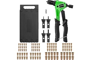 AUTOUTLET Kit de 8"Pince Ecrou a Riveter Pistolet à Ecrou Rivets avec Mandrins M3 M4 M5 M6 et 100PCS Écrous Outils de Rivetage pour Riveteuse à Main, Mini Riveteuse à Ecrou avec Boîte à Outils Vert