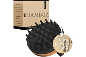 BAMBUA® Scalp Massager Hair Growth - (Anti-Dandruff Effect) Natural Head Massager Scalp Brush for Relaxation, Hair Care & Scalp Health - Shampoo Brush for Shower Use - Premium Scalp Scrubber (Black)
