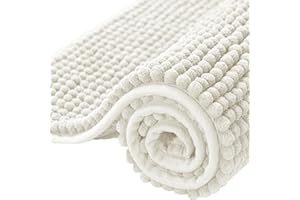BedLooms Bath Mat Non Slip Anti Mould 40 x 60 cm – White Chenille Bathroom Mat Extra Soft & Fluffy Bathmat Machine Washable Super Water Absorption Shower Mat