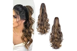 Gairyan Extensión de Cola de Caballo Coleta Postiza Pelo Natural Sintético con Pinza 50cm Postiza Extensiones de Cabello Ondulado Moño Postizo Extensiones Larga Castaño Medio & Rubio Oscuro