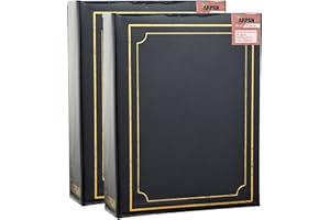 Arpan Photo Album 6x4" 10x15cm for 200 Photos Slip In – Pack of 2 Blue Padded Slip In Photo Albums | Photo Albums 6x4 200 Photos Slip In | Photos Album with CD Pocket and Gold Detail Cover