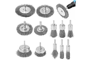 BUCOMTU 12 pièces de Brosse Métallique pour Perceuse, 6mm Brosse Métallique Perceuse avec Poignée ronde, pour enlever la rouille, la peinture, nettoyer les bavures et la saleté