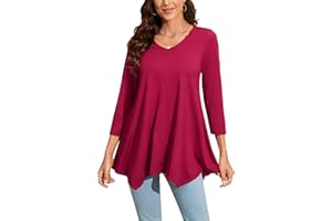 Enmain Camiseta Mujer Manga Larga Top Túnica Talla Grande Manga 3/4 Blusa on Cuello en V Tops de Colores Sólidos/Estampadas T Shirt para Mujeres S-3XL