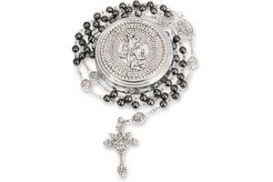 Nazareth Store Rosario di San Michele Collana di perline di pietra ematite Perline di gloria in metallo Medaglia dell'Arcangelo e croce con scatola regalo in metallo