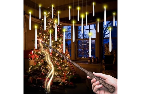 Bougies LED Flottantes, Magiques à Suspendre – 10 Pièces avec Télécommande Baguette, Lumière Chaude Vacillante, Bougies Sans Flamme à Piles pour Décoration Halloween, Noël, Anniversaire et Fêtes
