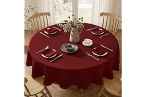 Softalker Mantel de Navidad Redondo 140 Rojo Mesa Antimanchas,Estructura de Lino,Lavable,Mantel Festivo para decoración al Aire Libre,Fiesta,cumpleaños,Año Nuevo,jardín,Christmas