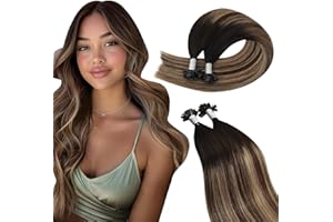 Ugeat Extension Capelli Veri Cheratina Nero Naturale Castano Extension Capelli Cheratina Biondo Balayage Lunghi 50 cm Invisibili Ideali per L'Estate Naturale 50 ciocche 50grammi