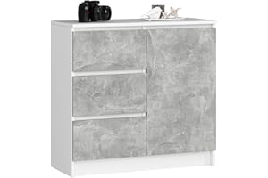 AKORD | Cassettiera K-80 JERRY con 3 Cassetti | Armadio Cameretta con 2 Ripiani e 1 Anta | Moderna Mobiletto per Soggiorno | Moderno | 80x77x35 cm | Bianco + Frontale Cemento
