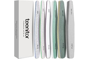 Teenitor Nail File and Buffer Set, 6 Count Nail Files & Nail Buffer Blocks for Natural Nails, Emery Boards for Nails, 100/180 Grit Nail Files for Acrylic and Gel Nails 240 Grit