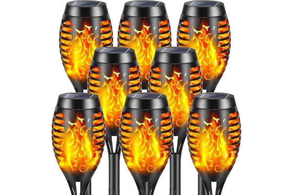 YAZEKY Lumières Flamme Solaire Exterieure, Lampe Solaire Flammes Torche Exterieur,Lampe Solaire Exterieur Jardin IP65 Imperméable,Lumiere Torche Solaire pour Décor,Jardin,Patio,Chemins (8 Pièces)