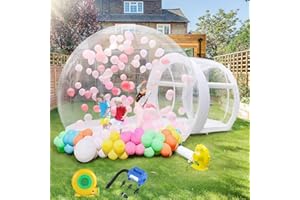 SNLYHM Inflatable Bubble House, 10ft Dia Clear PVC Inflatable Dome Tent with 750W Blower 600W Air Pump 6ft Tunnel for Kids Party Wedding Garden Commercial Use