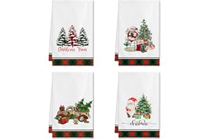 Ohok 4 Stück Weihnachten Handtücher 45x65 cm, Mode Dekoration Küchentücher Weihnachtsmann Geschirrtücher Weiche Mikrofasertücher für Badezimmer Küche Trockentuch Weihnachten Deko (Set P)
