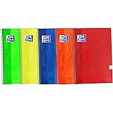 Oxford, Notebooks A4 (Folio), 4x4 Grid Extra Cover, 80 Sheets, Pack 5 Notebooks, Assorted Vivid Colours