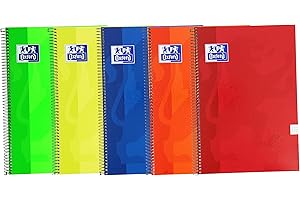 Oxford, Notatniki A4 (Folio), 4 x 4 okładka, 80 arkuszy, opakowanie 5 zeszytów, żywe różne kolory