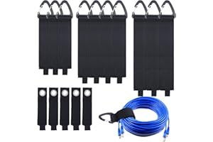 RUNYU 15 Stück Klettband mit Öse Wiederverwendbare Kabelriemen Aufbewahrungsgurt mit Karabiner, Klettverschluss-Tragegurt, Flexible Klettbänder mit Dreieckschnalle für Kabel Drähte Seile(8S, 4M, 3L)