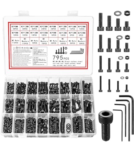 1760pcs M2 M3 M4 M5 Metric Screw Assortment, Grade 12.9 Alloy Steel Hex