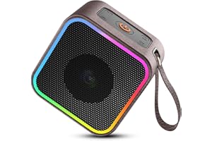 Hosgubo Altavoz Bluetooth 5.3, Altavoz Potente Portátil, 10H de reproducción, 10H de reproducción, con luz RGB de Color incorporada, micrófono, protección de Cuero PU, para el hogar y Aire Libre