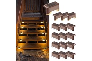 Solpex Luces solares para exteriores, 16 unidades, luz de escalera, impermeable, iluminación LED para escaleras exteriores, escalones, valla, patio, terraza, canalón, camino, decoración, blanco cálido