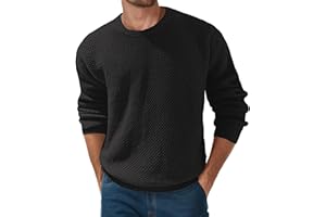 QIXING Herren Pullover Rundhals Waffel Langarm Pulli Strickpullover mit Waffelmuster Regular Fit Winter Pullover