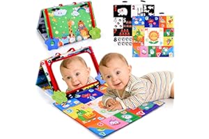ARANEE Giochi Neonato 0-12 Mesi, Tempo di Pancia Neonato Regali Giocattoli Specchio per Bambini con Libri Sensoriali, Giochi Montessori Neonato Libri Neonati Bianco e Nero
