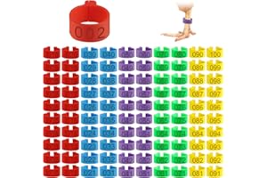 DAJISI 100 Pieces 16mm Chicken Leg Rings with 5 Colors Numbered Chicken Identification Leg Bands, Poultry Leg Bands Clip on Leg Rings for Chicks Ducks Bantam Guinea Pigeons Goose and Gamefowl
