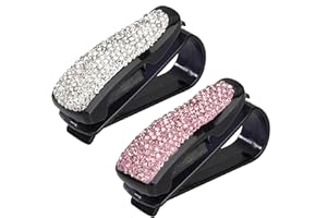 Heveer Car Glasses Holders Sunglasses Holder Clips with Bling Rhinestone Ticket Card Clips for Car Sun Visor Eyeglasses 2 Pack