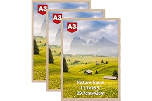 Hoikwo Lot de 3 Cadre A3 Bois en Imitation, Cadre Photo A3 (29,7x42 cm) Idéal pour Accrochage Mural, Photos, Affiches, Puzzles et Diplômes