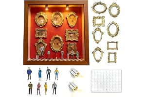 DIY Mini Museum fotoram, gör-det-själv minimuseum silhuettbox, fotominne bildramar, med 8 mini gyllene ramar och 8 figurer, f