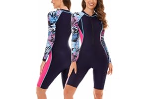 SEAUR - Women One Piece Swimsuit Rash Guard Long Sleeve Surf Suit Modest Swimwear Swimming Costumes Sun Protection Beachwear Bathing Suit Chest with Zip for Snorkeling Sports