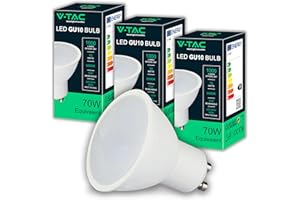 V-TAC 3x Bombillas LED GU10 - Alta Luminosidad 10W (Equivalente a 70W) - 1000 Lumen - Cubierta Satinada - Bombilla Máxima Eficiencia y Bajo Consumo - Paquete de 3-6500K Blanco Frío