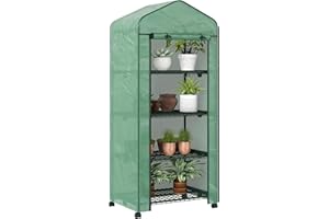 Outsunny Serre de Jardin avec étagères 4 Niveaux, Serre de Balcon, bâche renforcée, châssis en Acier, Porte zippée, pour légumes Plantes Fleurs, intérieur et extérieur, 69 x 50 x 165 cm, Vert